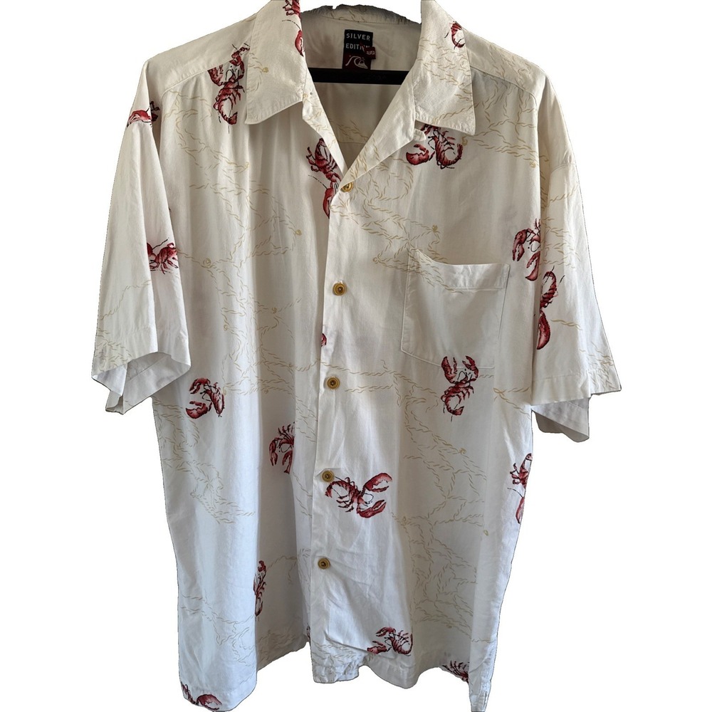 Quicksilver Silver Edition Shirt Mens XL VTG Hawaiian Style Lobster Button‎ Up